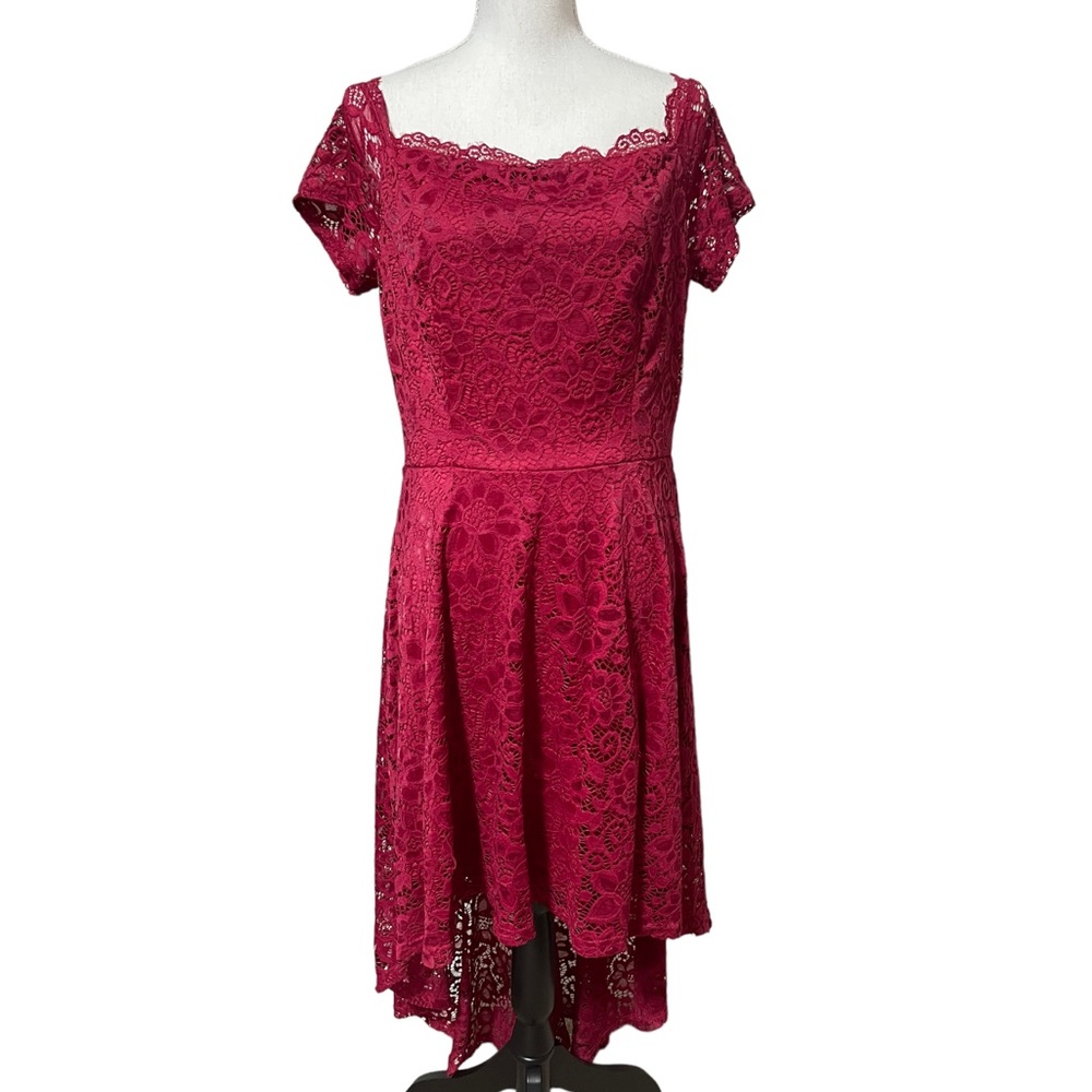 Timeless and romantic stretch lace wine colored high low dress